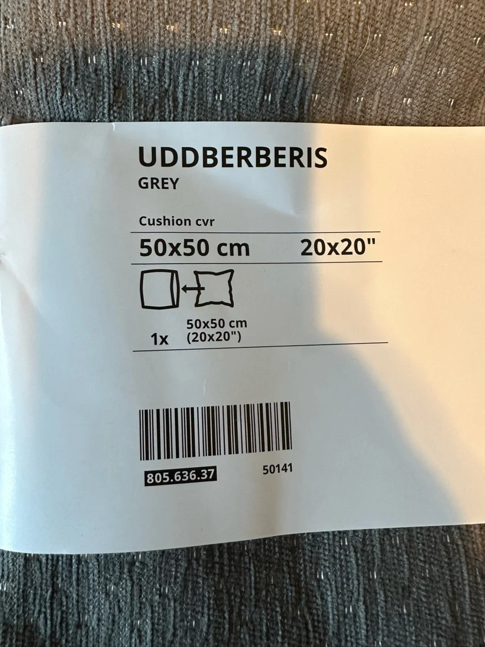 IKEA Uddberberis Grey 20x20 Cushion Cover (2 total covers)